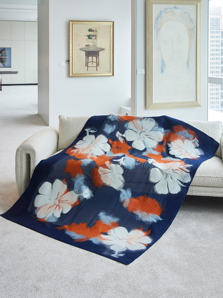 Handmade cashmere and silk felted blanket