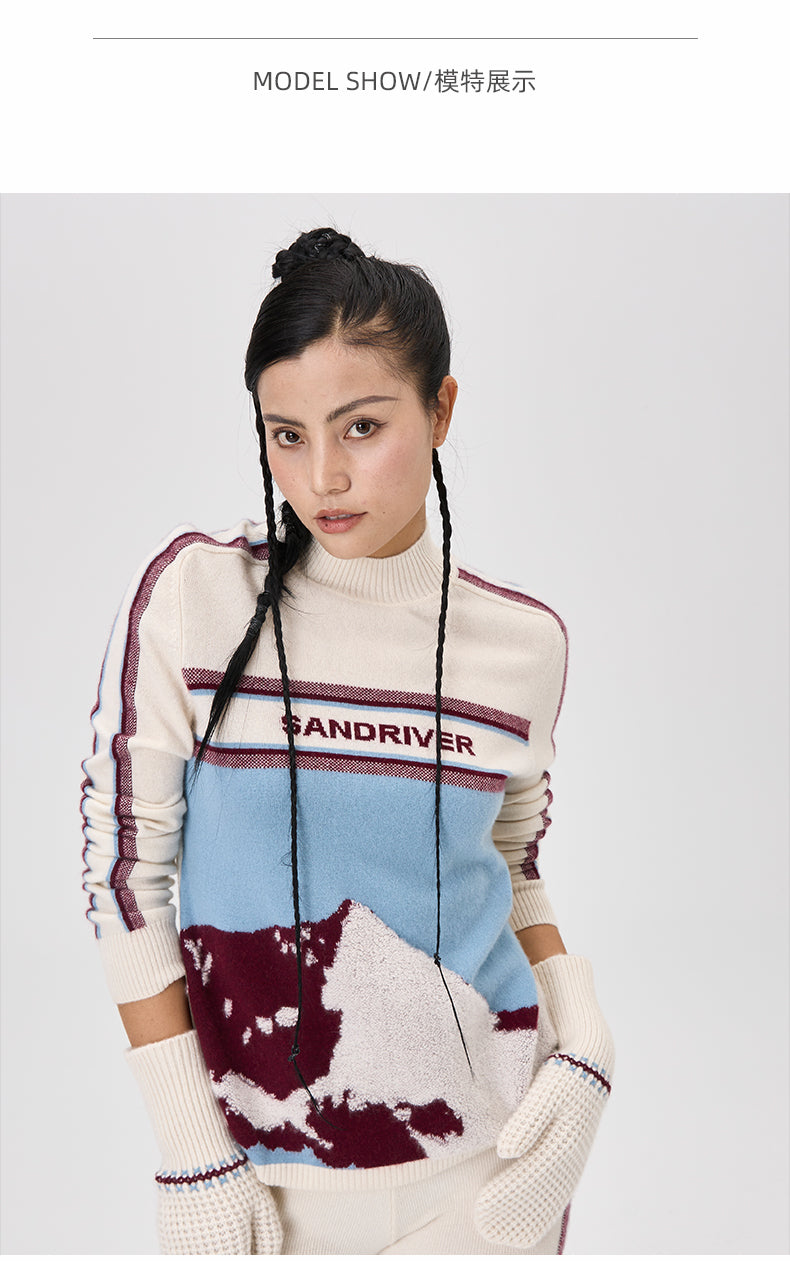 [Snow-Mountain Collection] Cashmere Round-Neck Intarsia Pullover for Women