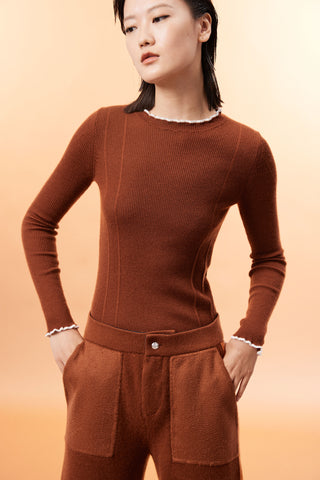 Women's crew neck worsted cashmere top