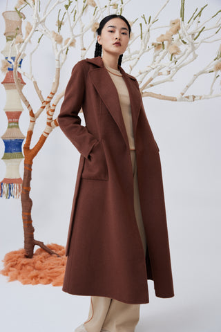 Women's lapel collar long cashmere coat