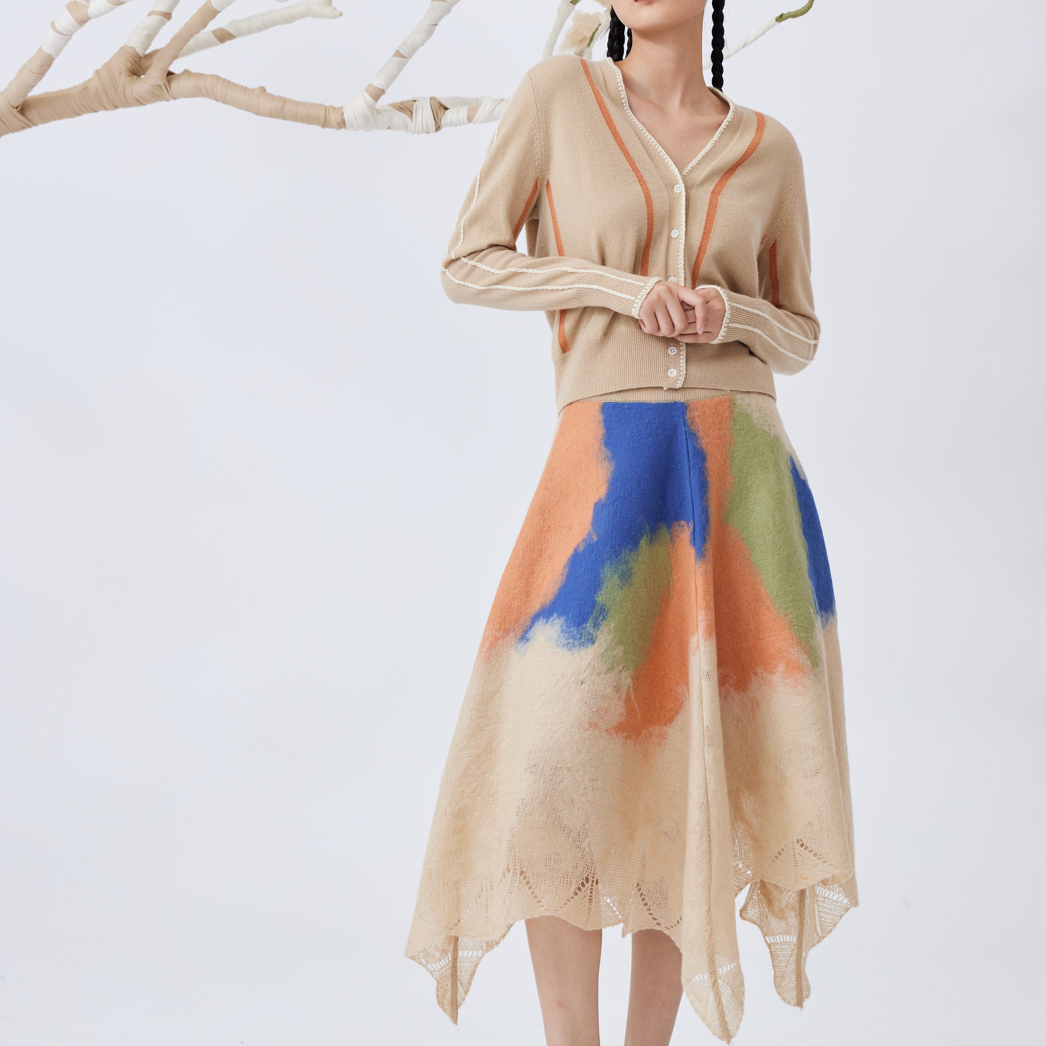 Handcrafted cashmere felting knit skirt
